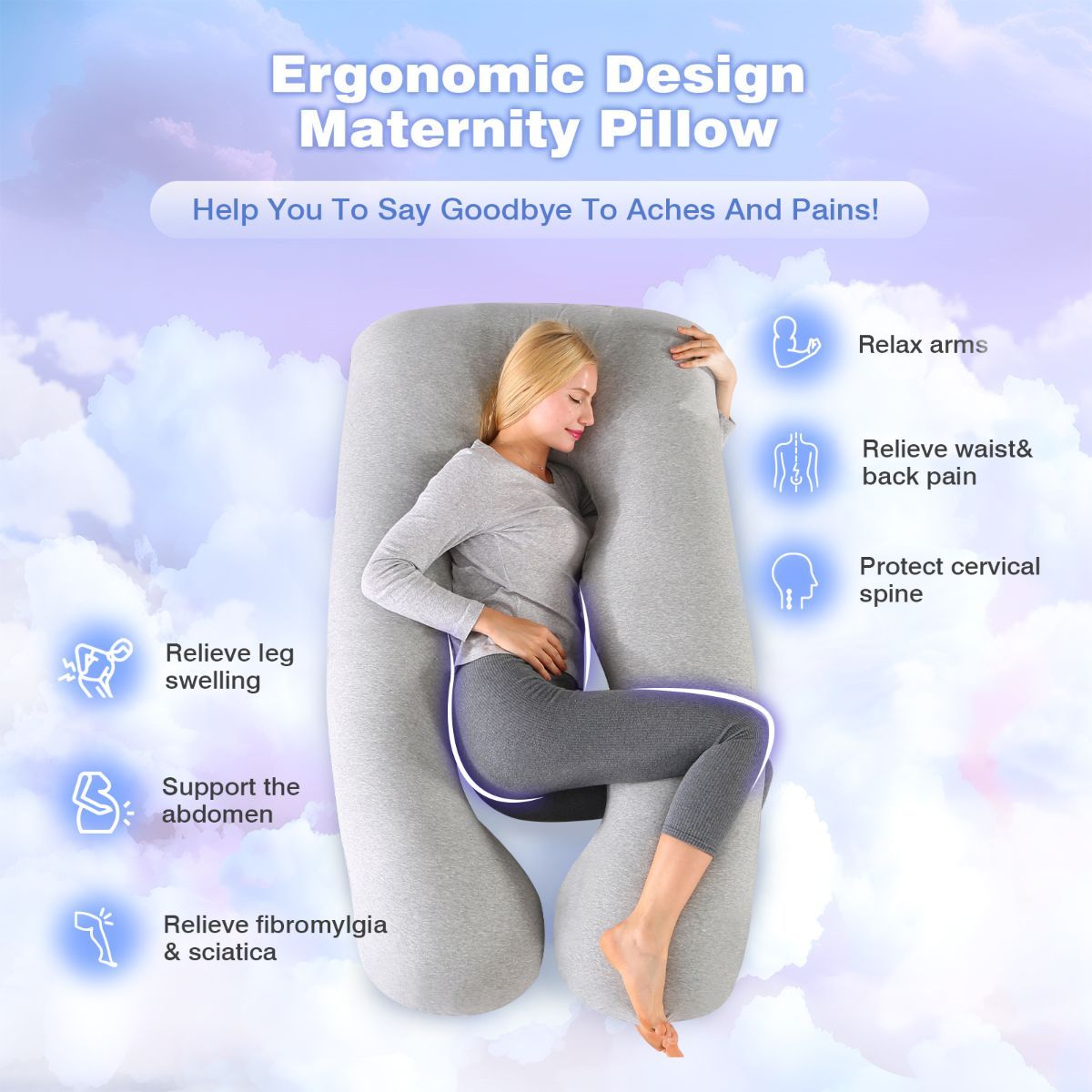 Maternity Pillow U-Shaped Pregnancy Pillow Pregnancy Body Pillow Breastfeeding - Turquoise - Size 70-130cm