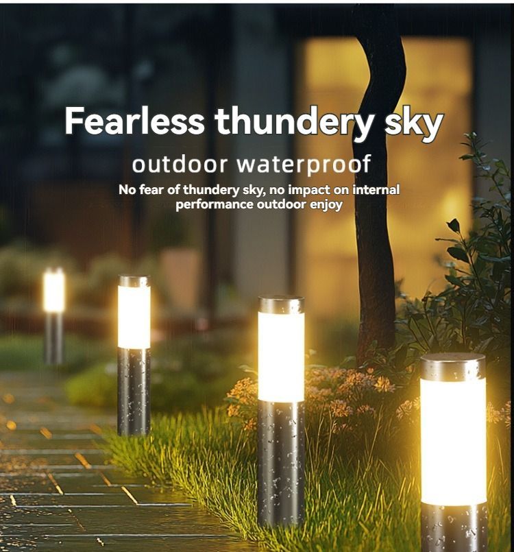 solar lawn lights, stainless steel outdoor lights, 3-LED garden lights, waterproof outdoor lights, modern outdoor lighting, cylindrical solar lights, Australian outdoor lights - Silver white light - Size 1PCS