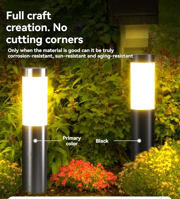 solar lawn lights, stainless steel outdoor lights, 3-LED garden lights, waterproof outdoor lights, modern outdoor lighting, cylindrical solar lights, Australian outdoor lights - Silver white light - Size 1PCS