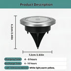 Solar Ground Spotlights 8 LED Rotating Disc Lights Stainless Steel Outdoor - Silver - Size Warm light