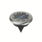 Solar Ground Spotlights 8 LED Rotating Disc Lights Stainless Steel Outdoor - Silver - Size White light