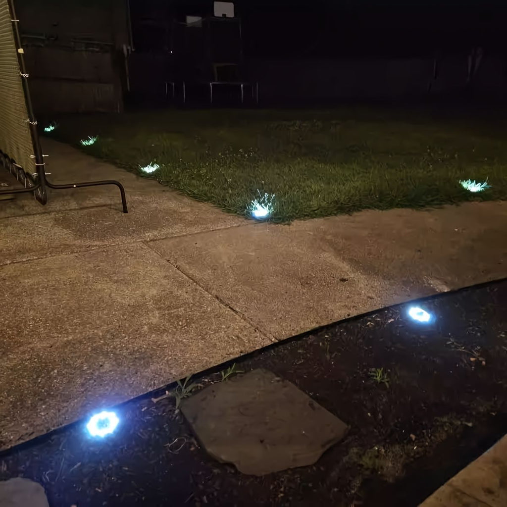 Solar Ground Spotlights 8 LED Rotating Disc Lights Stainless Steel Outdoor - Silver - Size White light