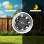 Solar Ground Spotlights 8 LED Rotating Disc Lights Stainless Steel Outdoor - Silver - Size White light