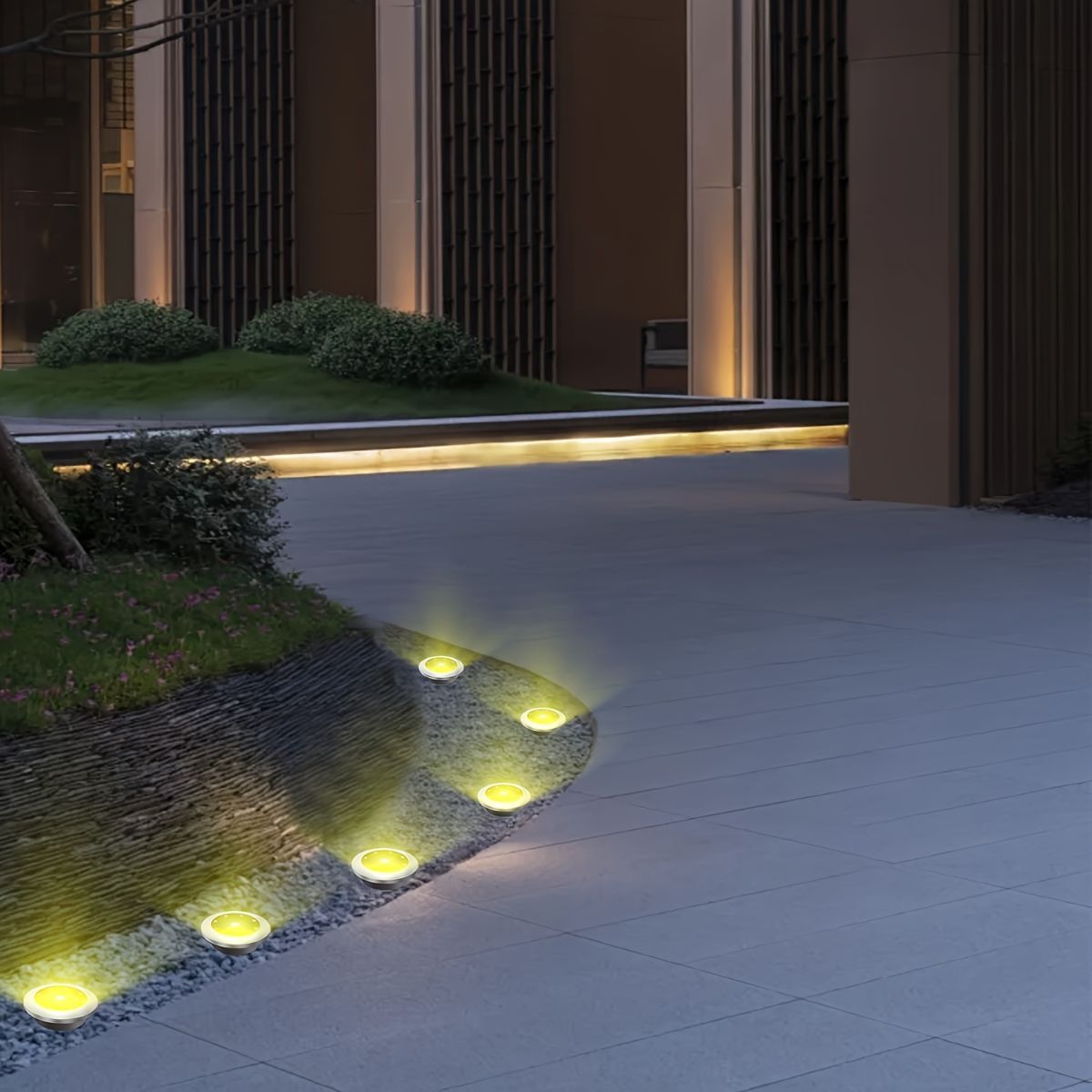 Solar Ground Spotlights 8 LED Rotating Disc Lights Stainless Steel Outdoor - Silver - Size White light