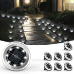 Solar Ground Spotlights 8 LED Rotating Disc Lights Stainless Steel Outdoor - Silver - Size White light