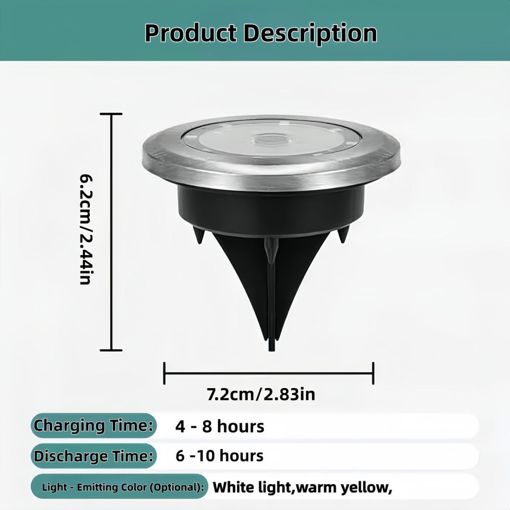 Solar Ground Spotlights 8 LED Rotating Disc Lights Stainless Steel Outdoor - Silver - Size White light