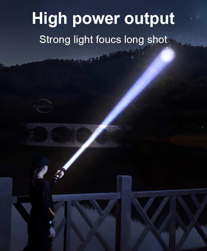 outdoor flashlight, 4800 lumen flashlight, zoomable flashlight, type-c rechargeable flashlight, long range flashlight, camping light, hiking light, Australian outdoor gear - Black - Size 30W