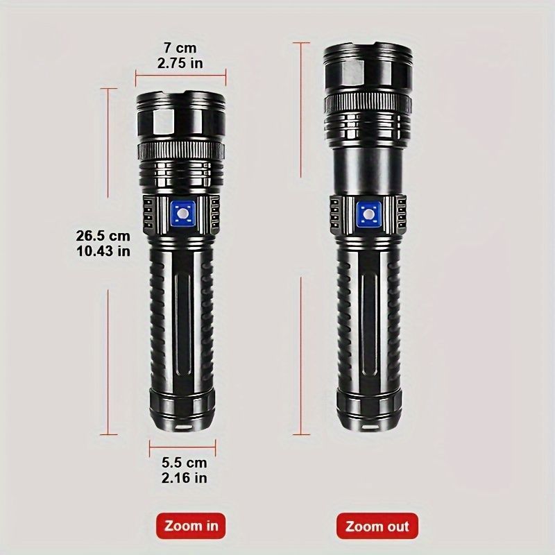rechargeable LED flashlight, 6000mAh flashlight, 5 mode flashlight, COB tail light, camping flashlight Australia, outdoor emergency light, fishing light, Type-C flashlight, long-range LED torch - Black - Size 6000mAh