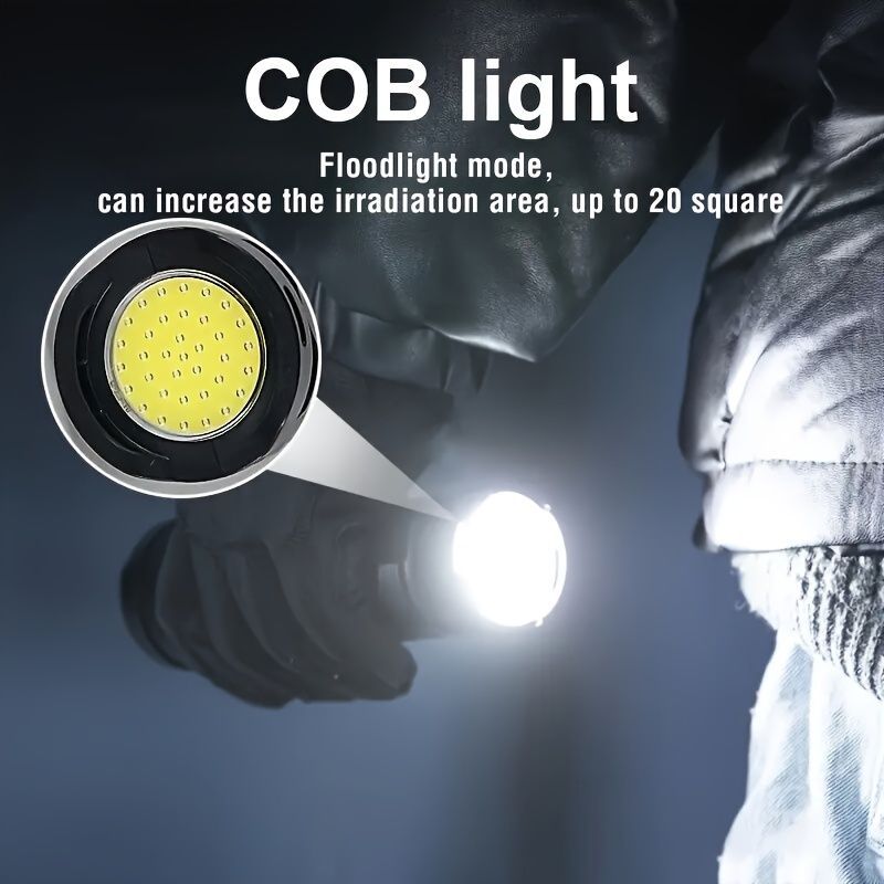 rechargeable LED flashlight, 6000mAh flashlight, 5 mode flashlight, COB tail light, camping flashlight Australia, outdoor emergency light, fishing light, Type-C flashlight, long-range LED torch - Black - Size 6000mAh