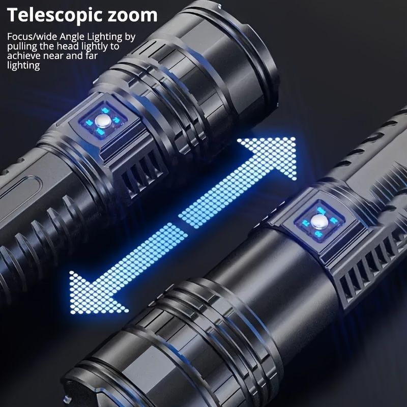 rechargeable LED flashlight, 6000mAh flashlight, 5 mode flashlight, COB tail light, camping flashlight Australia, outdoor emergency light, fishing light, Type-C flashlight, long-range LED torch - Black - Size 6000mAh