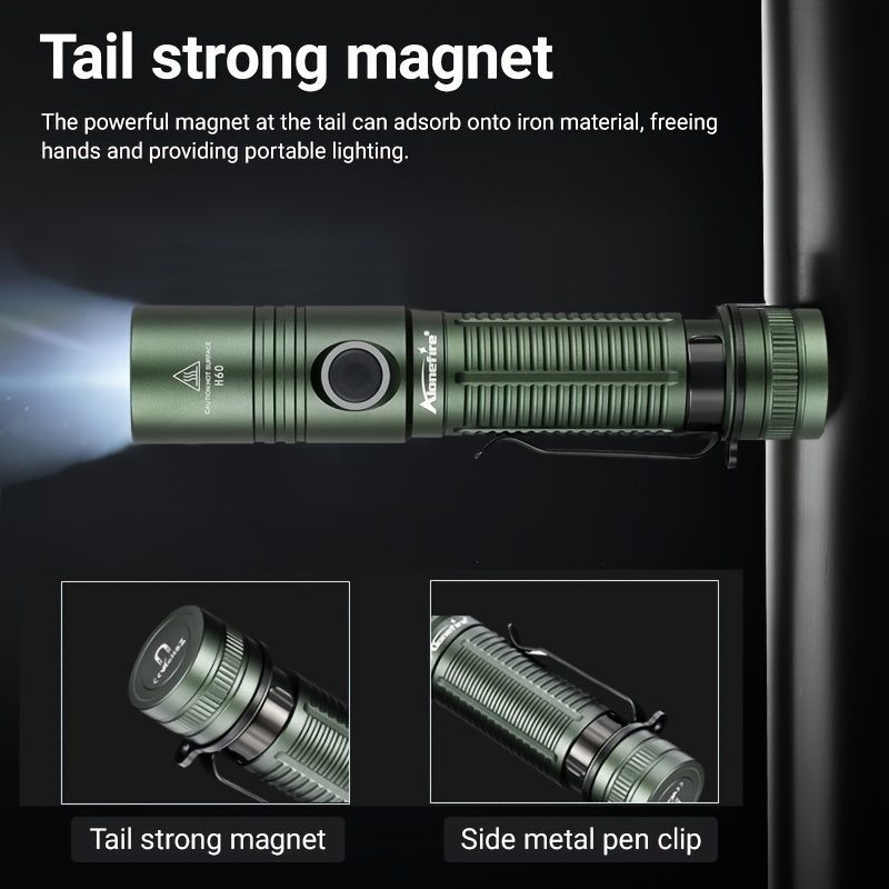 powerful flashlight, rechargeable flashlight, magnetic flashlight, outdoor lighting, long-range flashlight, 12W flashlight, camping light, work light, hands-free light - Black - Size 12W