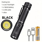 powerful flashlight, rechargeable flashlight, magnetic flashlight, outdoor lighting, long-range flashlight, 12W flashlight, camping light, work light, hands-free light - Black - Size 12W