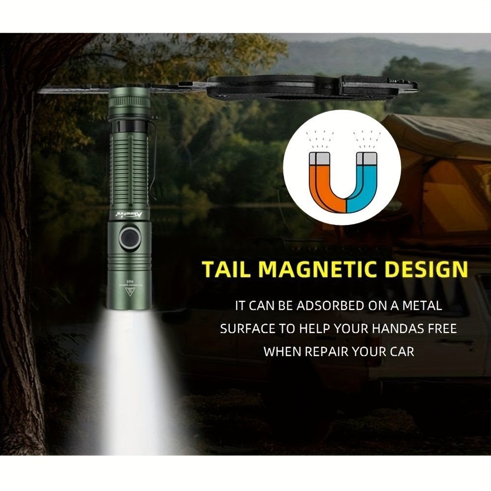 powerful flashlight, rechargeable flashlight, magnetic flashlight, outdoor lighting, long-range flashlight, 12W flashlight, camping light, work light, hands-free light - Black - Size 12W