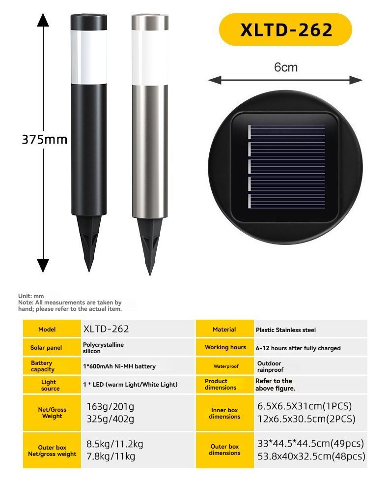 Solar Lawn Lights Stainless Steel Outdoor Lights 3-LED Garden Lights Waterproof - Black warm light - Size 2PCS