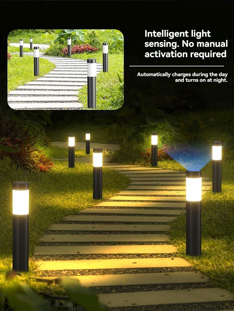 Solar Lawn Lights Stainless Steel Outdoor Lights 3-LED Garden Lights Waterproof - Black warm light - Size 2PCS