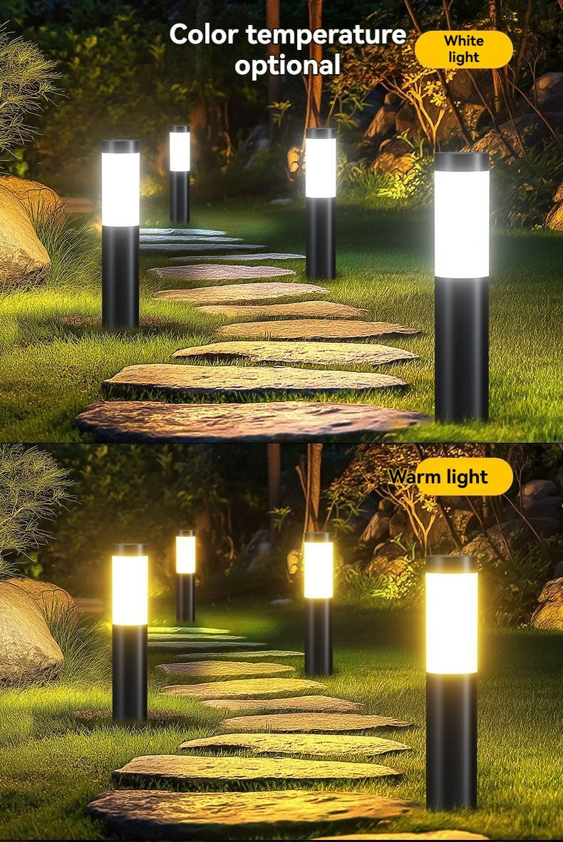 Solar Lawn Lights Stainless Steel Outdoor Lights 3-LED Garden Lights Waterproof - Black warm light - Size 2PCS