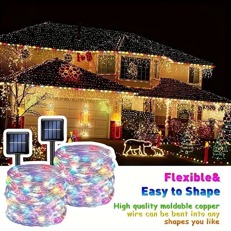 solar outdoor string lights, 300LED solar lights, copper wire fairy lights, 8-pattern solar lights, garden lights Australia, courtyard lights, Christmas lights, party lights, wedding lights, warm white, cool white, multi-color solar lights - White light -