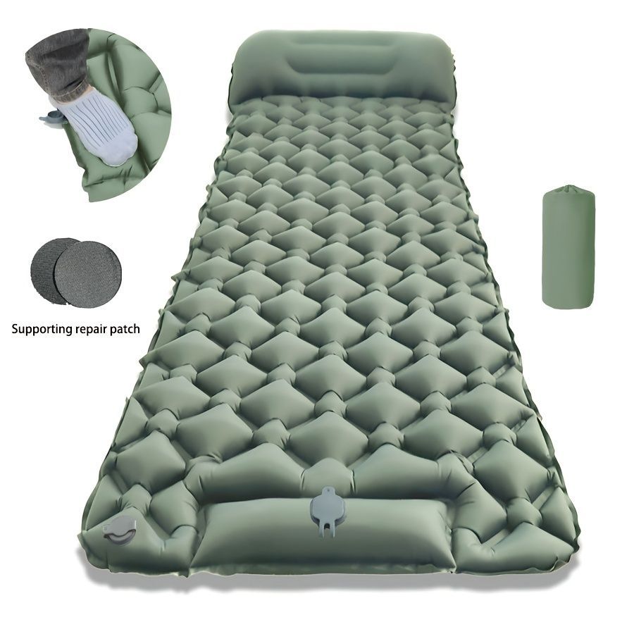 Camping Inflatable Mattress Breathable Camping Mattress Nylon Fabric Inflatable - Gray - Size 190cm