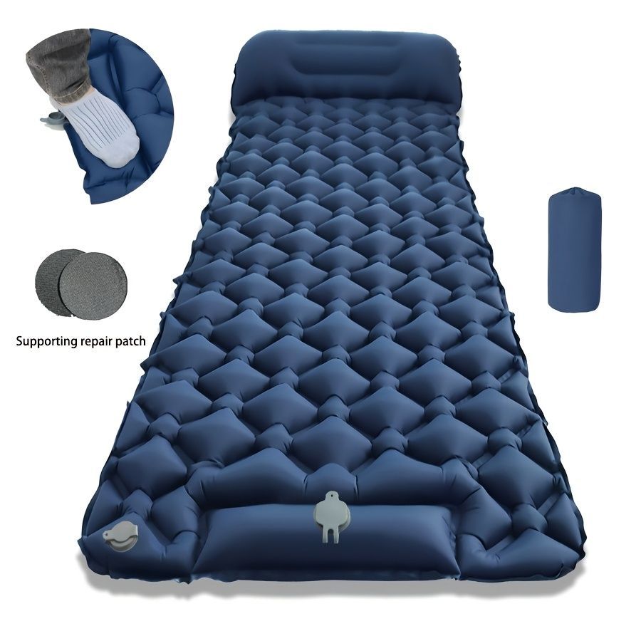 Camping Inflatable Mattress Breathable Camping Mattress Nylon Fabric Inflatable - navy blue - Size 190cm