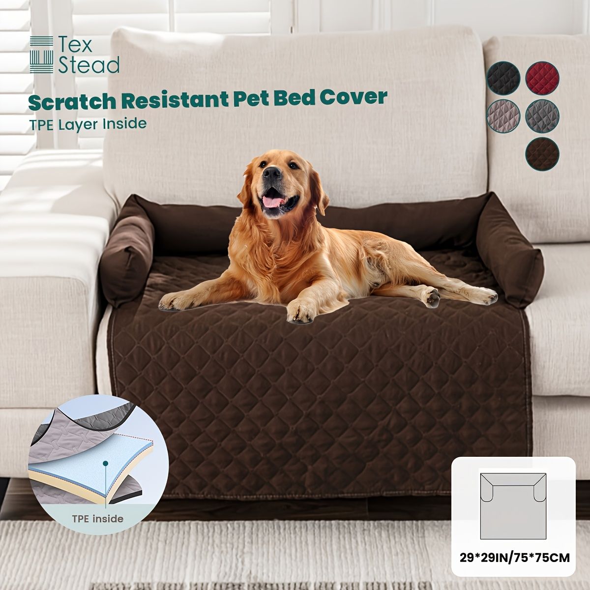 Scratch Resistant Pet Bed Cover, TPE Pet Furniture Protector, 75x75 cm