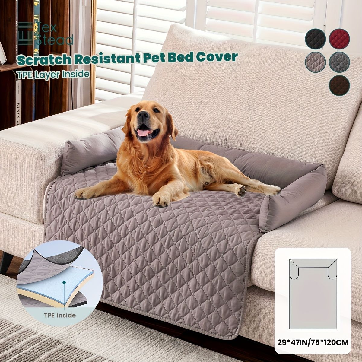 Scratch Resistant Pet Bed Cover, TPE Pet Furniture Protector, 75x75 cm