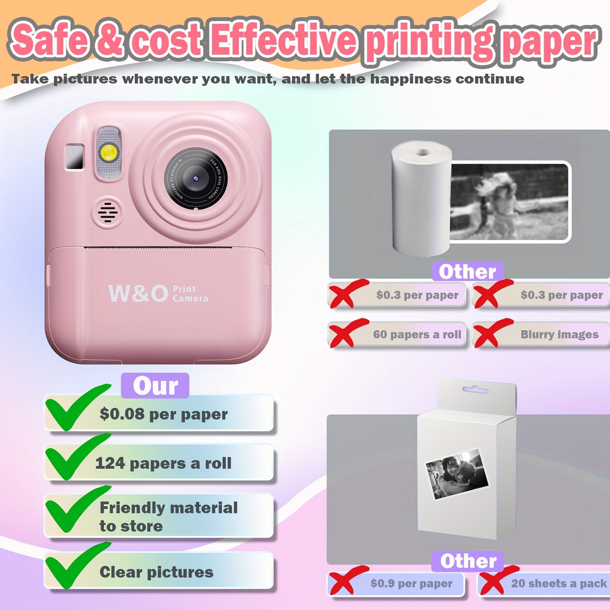 (PINK)Instant-Fun Camera: HD Photos, Filter Effects, Time-lapse Selfies, Built-in Games & Music, All-in-One Fun with Type-C Fast Charging.