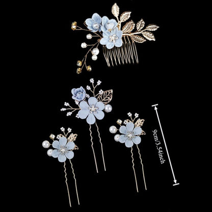 WHITE 4-Piece Elegant Light Luxury Pearl Flower Hair Accessories Set, Bridal Wedding Hairpin and Hairpin Headdress Set, Bridesmaid Gift Banquet Ornament Set for Women's Hairpin
