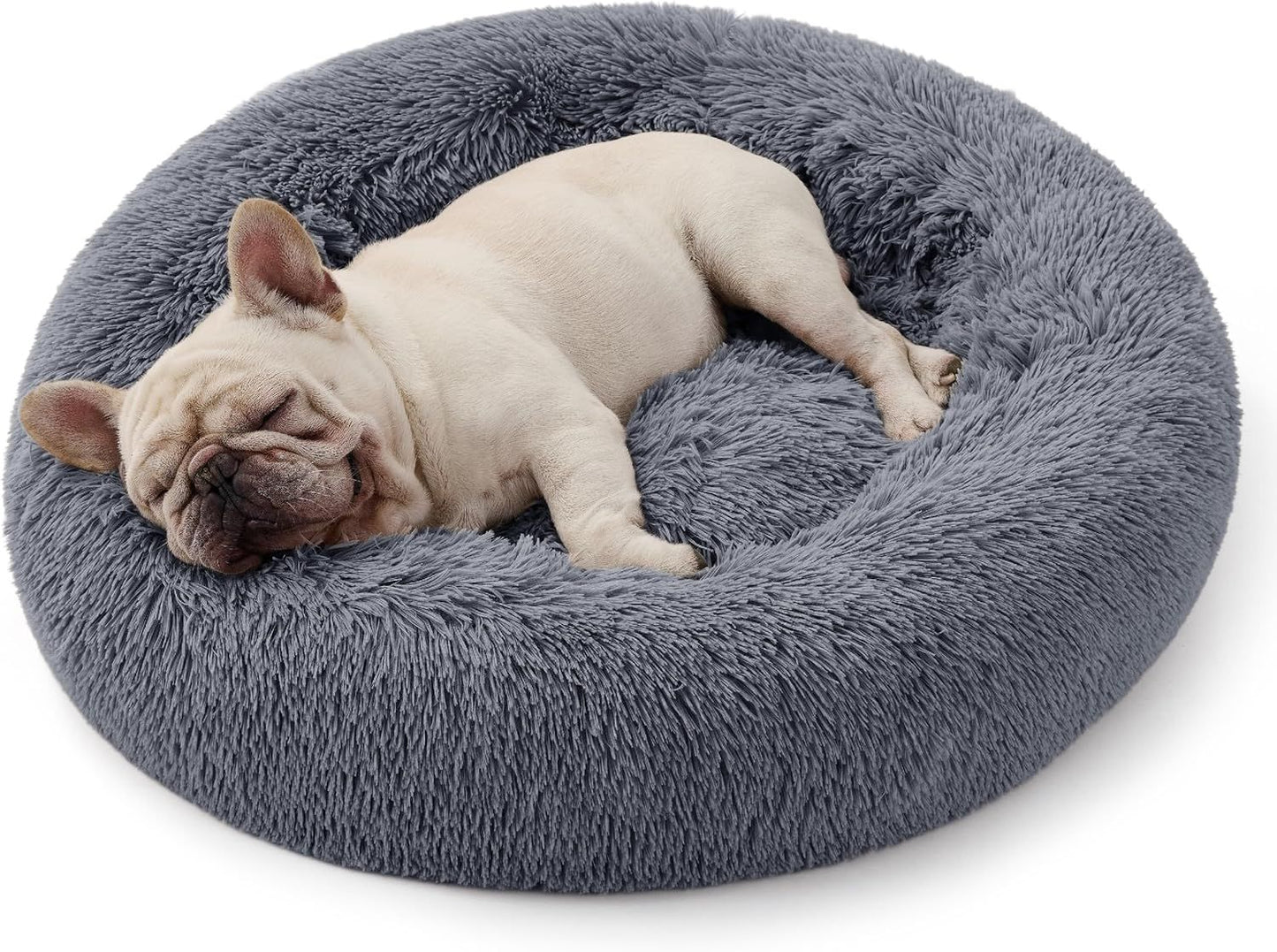 Calming Donut Cat Bed - Fluffy Plush Round Pet Bed, Suitable for Indoor Cats and Dogs, Washable Anxiety-Relief Soft Comfortable Hug Blanket, 27x27 inches, Gray (Basic Version)