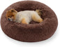 Calming Donut Cat Bed - Fluffy Plush Round Pet Bed, Suitable for Indoor Cats and Small Dogs, Washable, Anxiety-Free, Soft, Comfortable Hug, 23x23 inches, Brown (Basic Version)