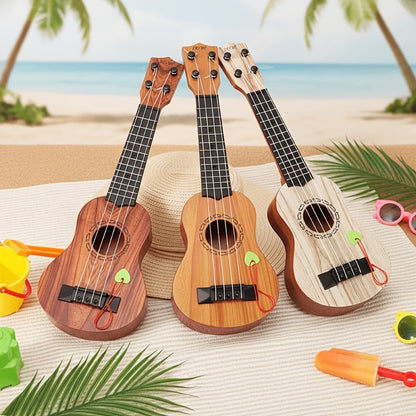 Acacia wood 17-inch Playable Ukulele Mini Guitar, lightweight and portable. Features comfortable nylon strings, includes a pick, and has open-style tuning pegs for precise tuning. Suitable for beginners and music enthusiasts, a popular gift choice for hol