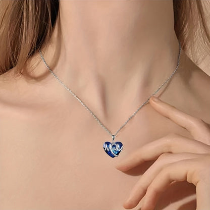 BLUE Exquisite Heart-shaped Blue Crystal "MOM" Pendant Necklace - Fashionable Women's Mother Necklace, Warm Family Love Jewelry, Romantic Mother's Day Gift