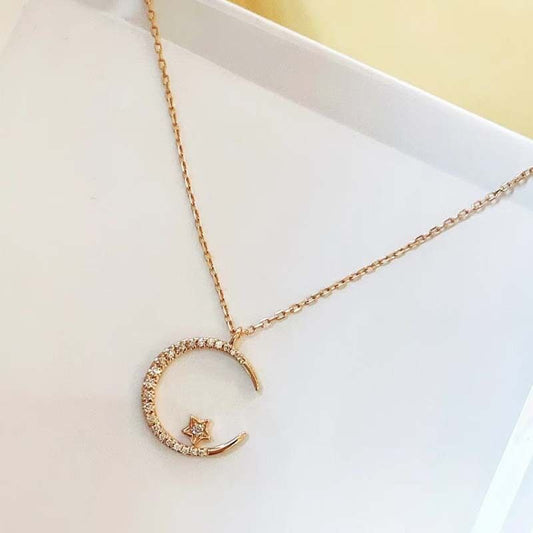 GOLD"Crescent and Stars" Crystal Necklace: Weaving the Galaxy into a Chain, Crafting a Flowing Dazzling Starry Sky Around Your Neck