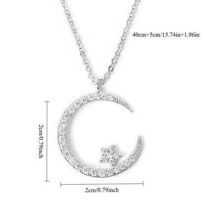 GOLD"Crescent and Stars" Crystal Necklace: Weaving the Galaxy into a Chain, Crafting a Flowing Dazzling Starry Sky Around Your Neck