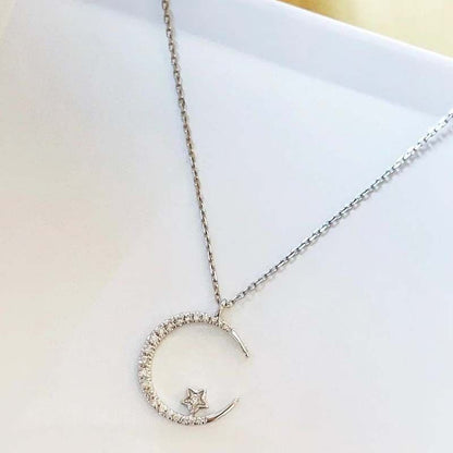 GOLD"Crescent and Stars" Crystal Necklace: Weaving the Galaxy into a Chain, Crafting a Flowing Dazzling Starry Sky Around Your Neck