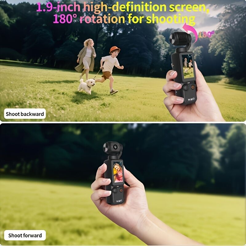 BLACK**4K HD 180° Rotating Anti-Shake Action Camera｜1.9-Inch Screen + 2000mAh Battery, Compact & Portable Vlogging & Travel Companion — Streamlined Design, Durable, Ideal for Content Creators & Holiday Gifting**