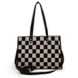 Stylish Black Khaki Checkerboard Tote Bag Large Capacity Women’s Shoulder Handbag for Work & Daily Use