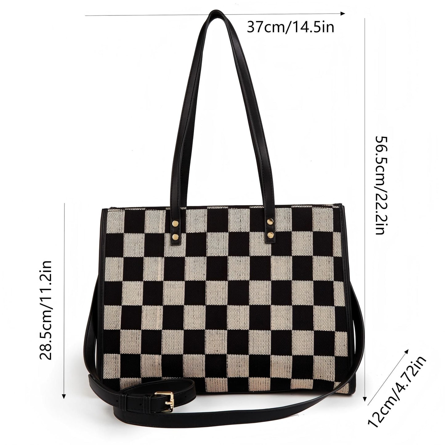 Stylish Black Khaki Checkerboard Tote Bag Large Capacity Women’s Shoulder Handbag for Work & Daily Use