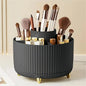 360-degree rotational makeup product storage box - 1 plastic cosmetic storage box with 5 compartments - multi-functional storage rack for brushes, lipsticks, skincare products and stationery - durable and odorless desktop storage box with luxurious stripe