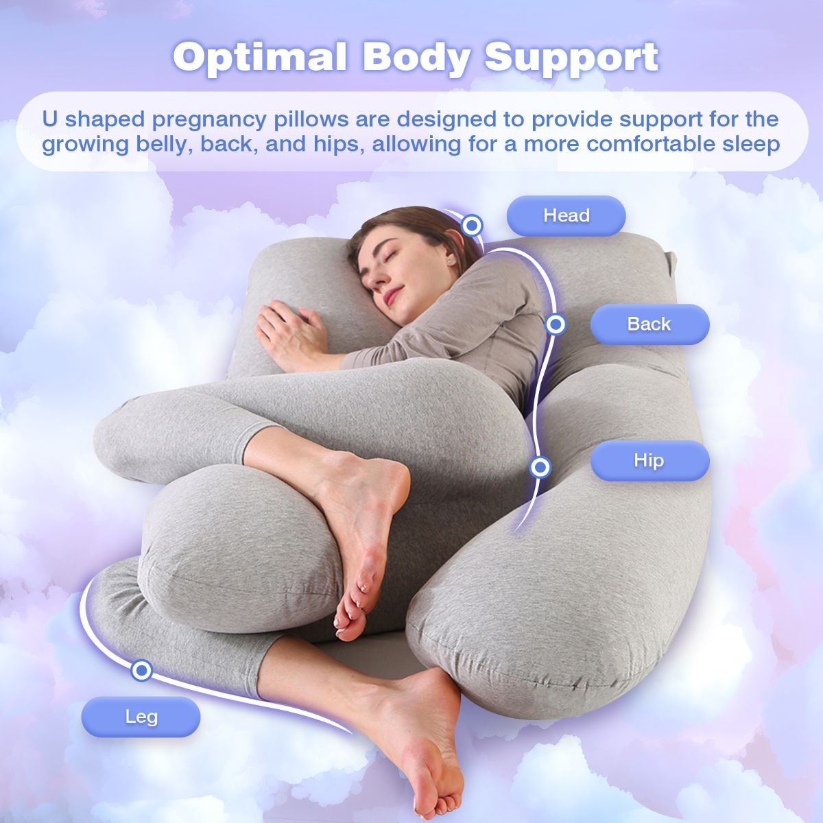 Maternity Pillow U-Shaped Pregnancy Pillow Pregnancy Body Pillow Breastfeeding - Light Gray - Size 70-130cm