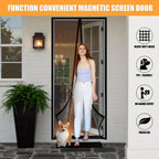 Magnetic Screen Door Self-Sealing Mesh Curtain Heavy-Duty Screen Door Insect - Black - Size 90-210cm