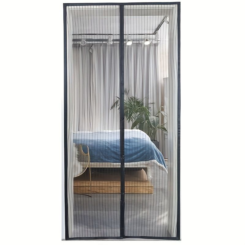 Magnetic Screen Door Self-Sealing Mesh Curtain Heavy-Duty Screen Door Insect - Black - Size 90-210cm