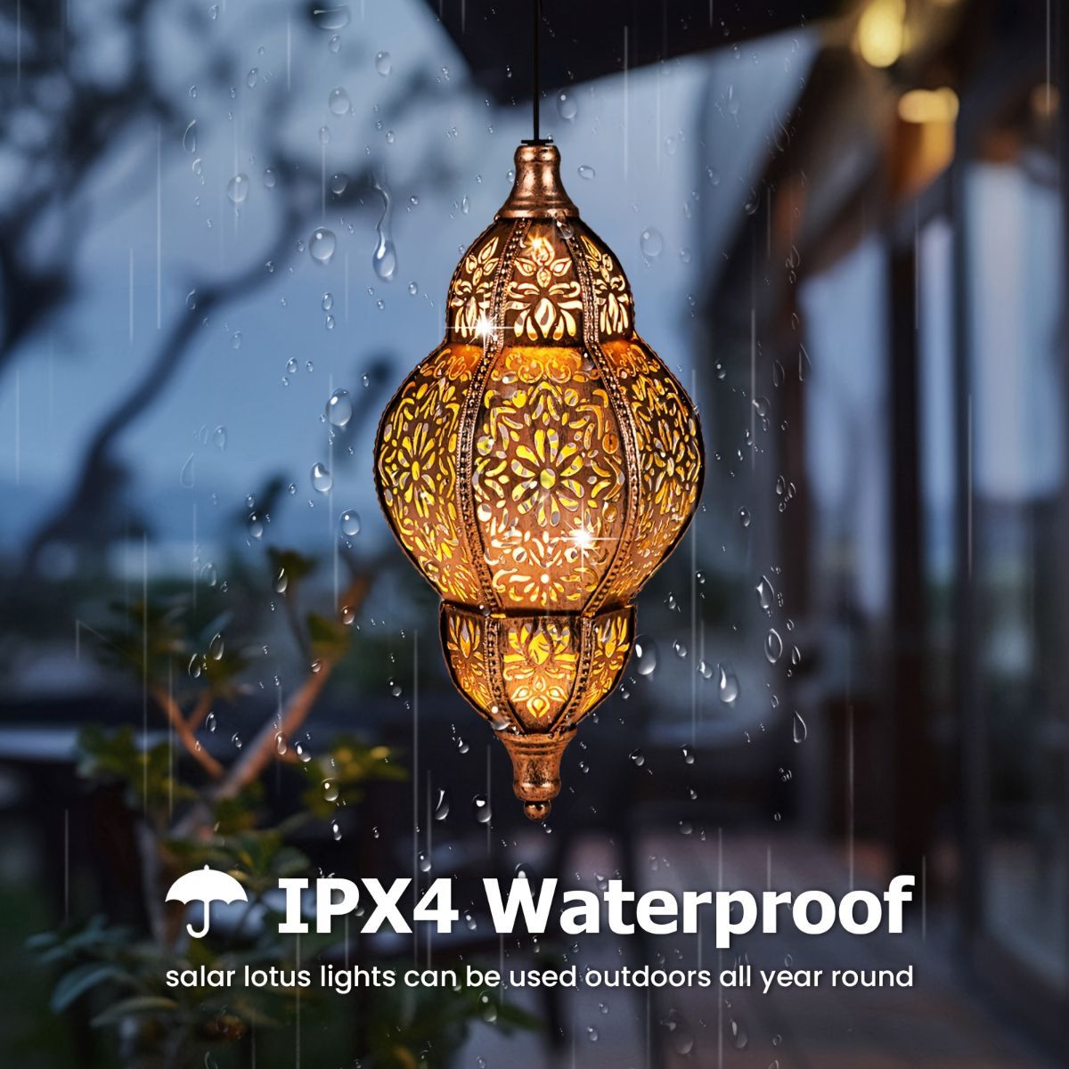 outdoor hanging light, iron solar light, garden decoration, lawn light, patio light, deck light, path light, porch light, veranda light, Easter gift, Christmas gift, solar powered light, waterproof light, Australia outdoor decor - Brown - Size IPX4