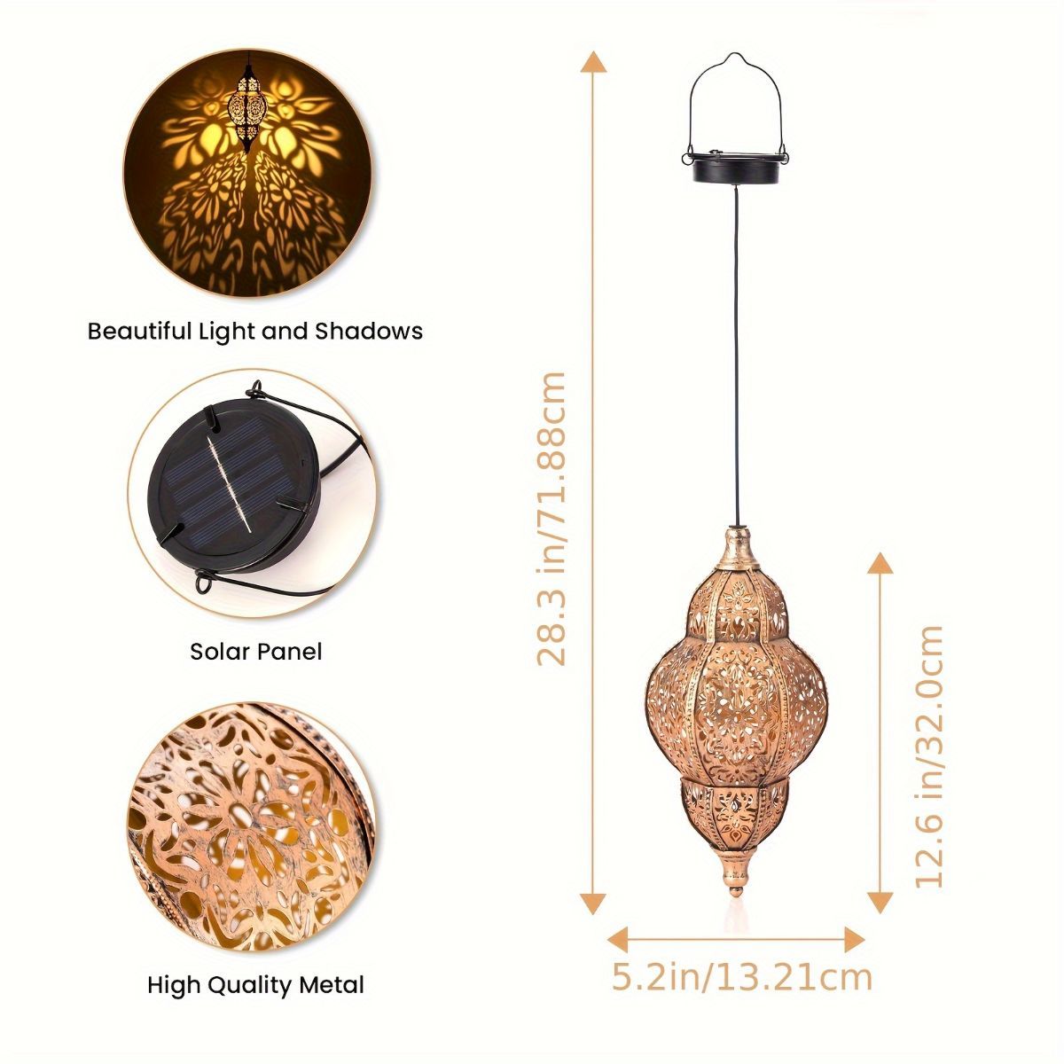 outdoor hanging light, iron solar light, garden decoration, lawn light, patio light, deck light, path light, porch light, veranda light, Easter gift, Christmas gift, solar powered light, waterproof light, Australia outdoor decor - Brown - Size IPX4