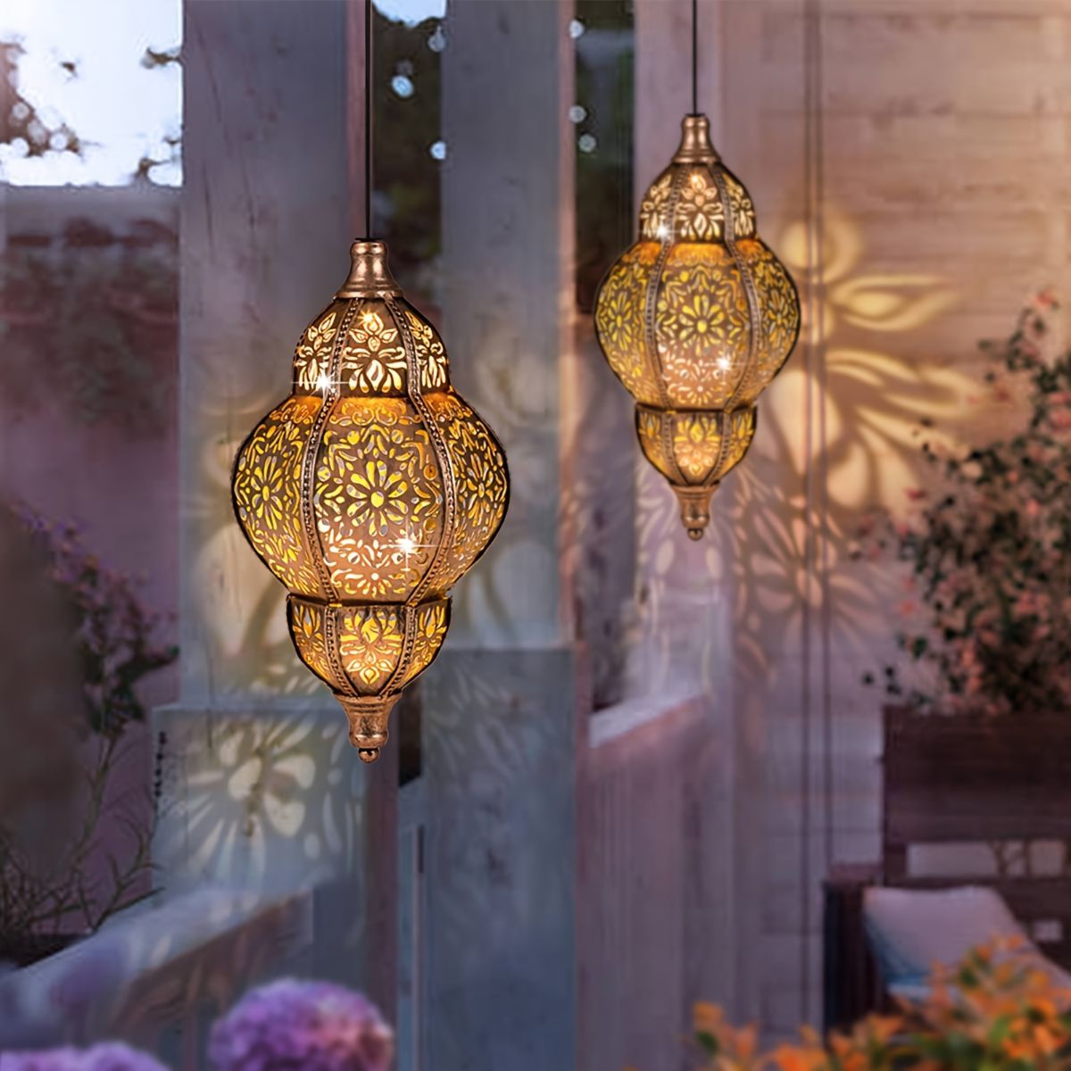 outdoor hanging light, iron solar light, garden decoration, lawn light, patio light, deck light, path light, porch light, veranda light, Easter gift, Christmas gift, solar powered light, waterproof light, Australia outdoor decor - Brown - Size IPX4