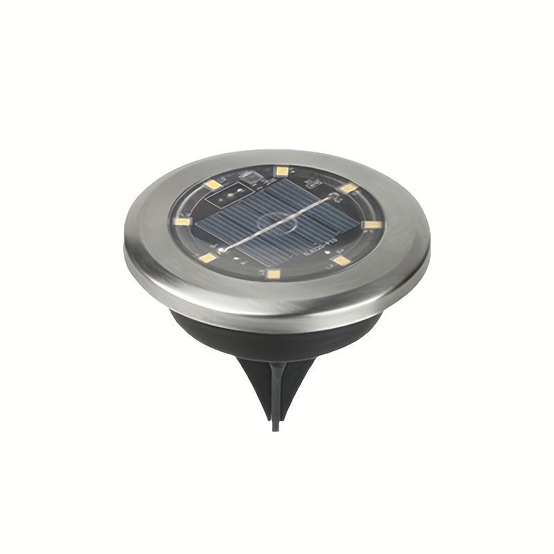 Solar Ground Spotlights 8 LED Rotating Disc Lights Stainless Steel Outdoor - Silver - Size White light