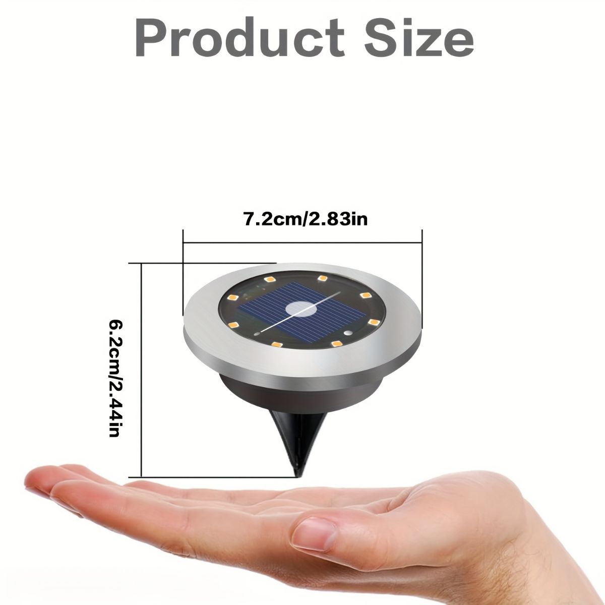 Solar Ground Spotlights 8 LED Rotating Disc Lights Stainless Steel Outdoor - Silver - Size White light