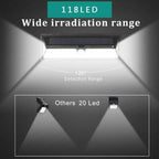 Solar Wall Light 180 LED PIR Motion Sensor Outdoor Garden Light IP65 Waterproof - Black - Size 001