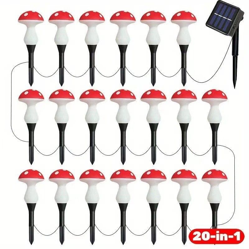 solar garden lights, mushroom outdoor lights, outdoor decoration lights, 8-mode lights, solar-powered lights, Independence Day decoration, Halloween decoration, Australian outdoor decor, pathway lighting, eco-friendly garden lights - Red - Size 20pcs