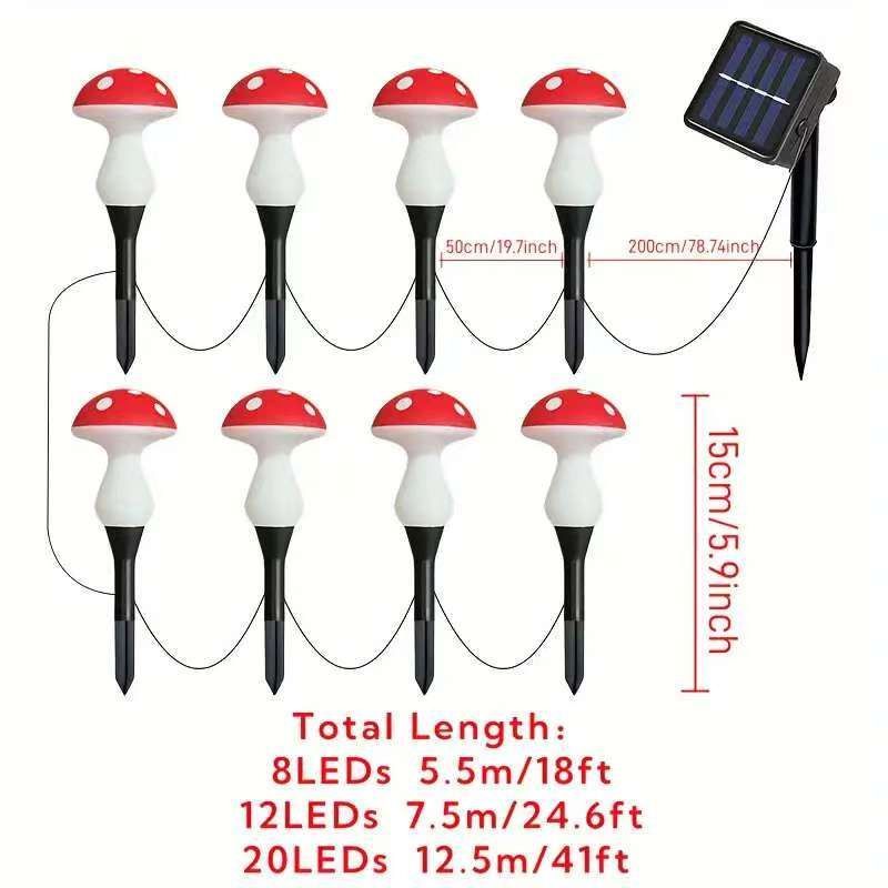 solar garden lights, mushroom outdoor lights, outdoor decoration lights, 8-mode lights, solar-powered lights, Independence Day decoration, Halloween decoration, Australian outdoor decor, pathway lighting, eco-friendly garden lights - Red - Size 20pcs
