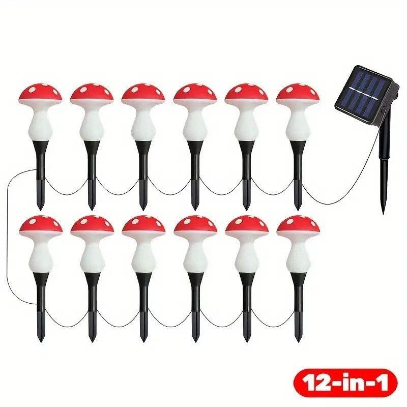 solar garden lights, mushroom outdoor lights, outdoor decoration lights, 8-mode lights, solar-powered lights, Independence Day decoration, Halloween decoration, Australian outdoor decor, pathway lighting, eco-friendly garden lights - Red - Size 8pcs